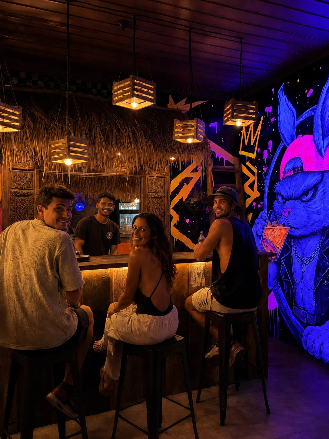The bar, once the sun goes down.